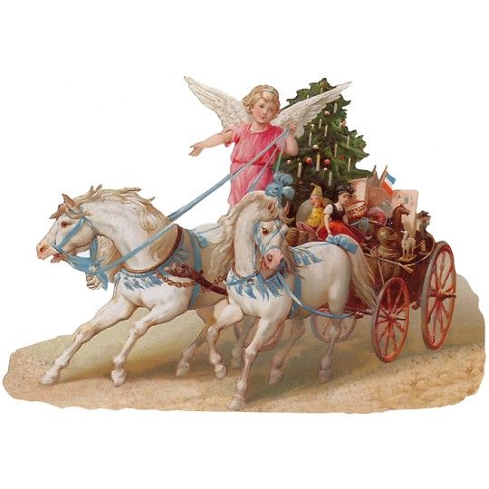 Large Angel Christmas Carriage Scrap ~ Germany